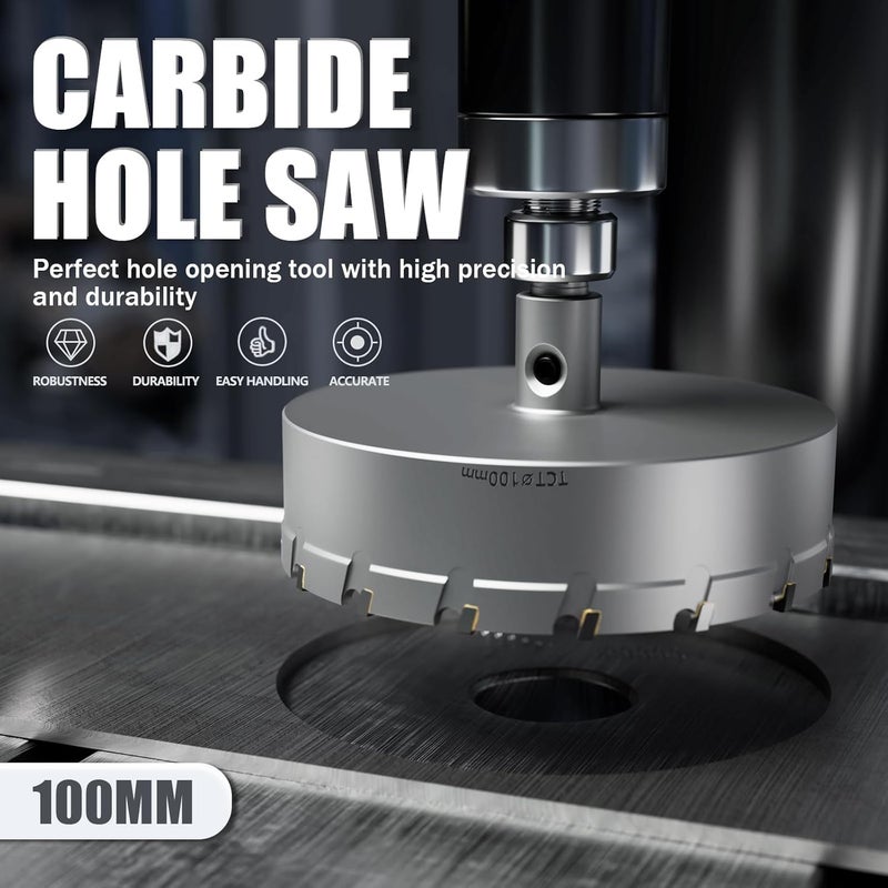 GSTK Heavy Duty Carbide Hole Saw Set, 3-15/16” (100mm), Extra Deep Cutting Depth of 1.1 Inches (28mm) - Ideal for Stainless Steel, Mild Steel, Iron, Copper, Brass, and Plastic - Image 4